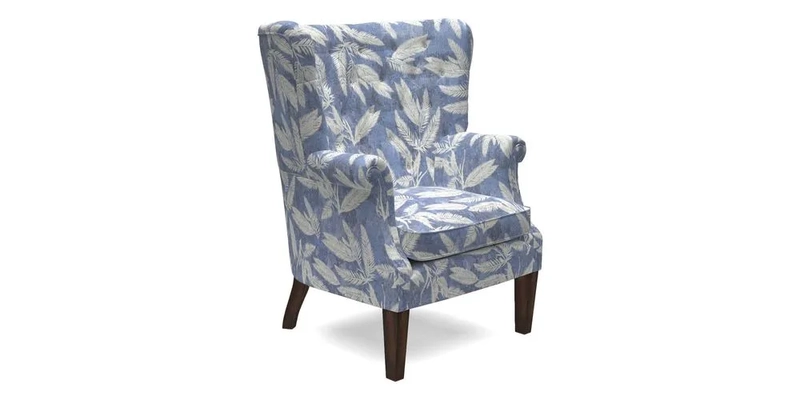 Whitewell Chair in RHS Collection Gertrude Jekyll Lattice Navy with Seat Back and Arms in Mohair Velvet Petrol