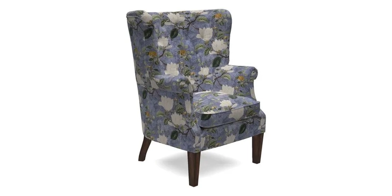 Whitewell Chair in RHS Collection Gertrude Jekyll Lattice Navy with Seat Back and Arms in Mohair Velvet Petrol