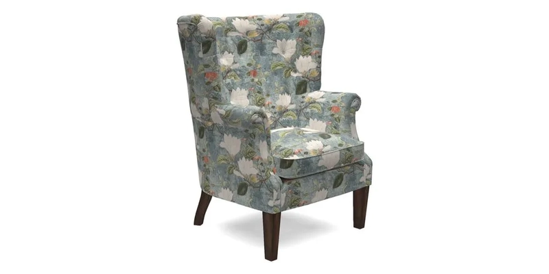 Whitewell Chair in RHS Collection Gertrude Jekyll Lattice Navy with Seat Back and Arms in Mohair Velvet Petrol