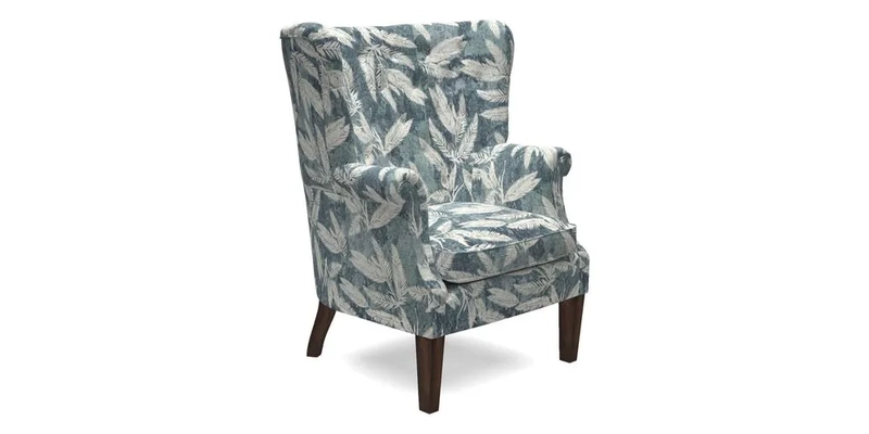 Whitewell Chair in RHS Collection Gertrude Jekyll Lattice Navy with Seat Back and Arms in Mohair Velvet Petrol