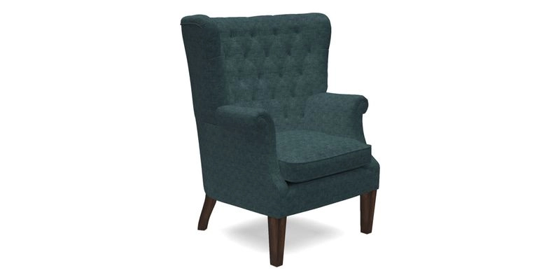 Whitewell Chair in RHS Collection Gertrude Jekyll Lattice Navy with Seat Back and Arms in Mohair Velvet Petrol