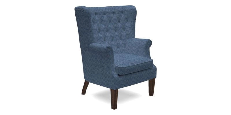 Whitewell Chair in RHS Collection Gertrude Jekyll Lattice Navy with Seat Back and Arms in Mohair Velvet Petrol