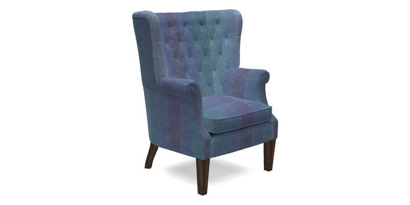 Whitewell Chair in RHS Collection Gertrude Jekyll Lattice Navy with Seat Back and Arms in Mohair Velvet Petrol