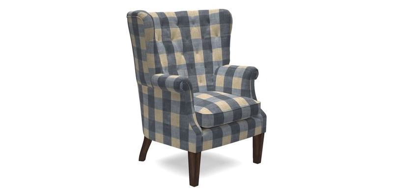 Whitewell Chair in RHS Collection Gertrude Jekyll Lattice Navy with Seat Back and Arms in Mohair Velvet Petrol