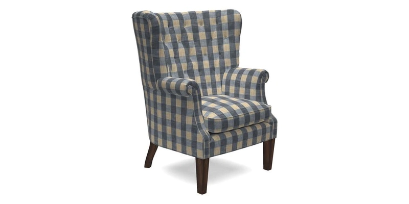 Whitewell Chair in RHS Collection Gertrude Jekyll Lattice Navy with Seat Back and Arms in Mohair Velvet Petrol