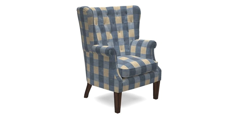 Whitewell Chair in RHS Collection Gertrude Jekyll Lattice Navy with Seat Back and Arms in Mohair Velvet Petrol