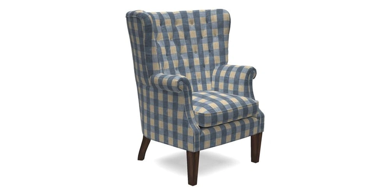Whitewell Chair in RHS Collection Gertrude Jekyll Lattice Navy with Seat Back and Arms in Mohair Velvet Petrol