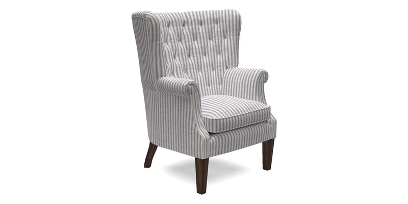 Whitewell Chair in RHS Collection Gertrude Jekyll Lattice Navy with Seat Back and Arms in Mohair Velvet Petrol