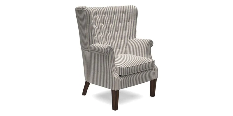 Whitewell Chair in RHS Collection Gertrude Jekyll Lattice Navy with Seat Back and Arms in Mohair Velvet Petrol