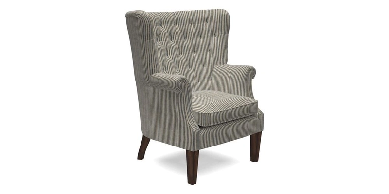 Whitewell Chair in RHS Collection Gertrude Jekyll Lattice Navy with Seat Back and Arms in Mohair Velvet Petrol