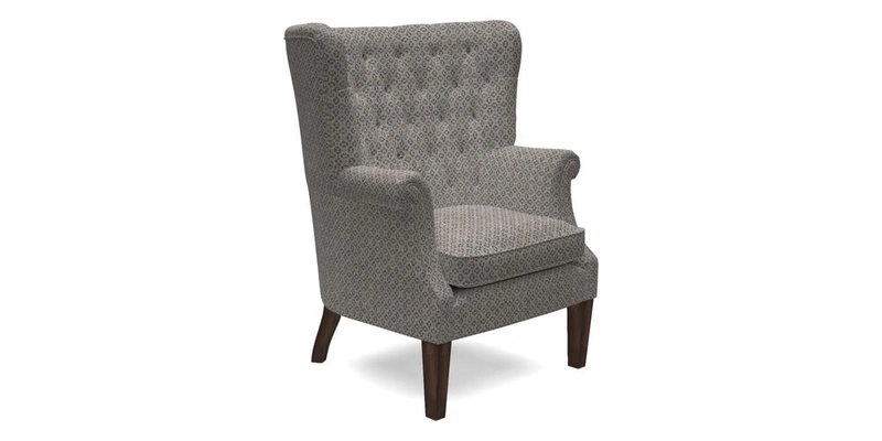 Whitewell Chair in RHS Collection Gertrude Jekyll Lattice Navy with Seat Back and Arms in Mohair Velvet Petrol