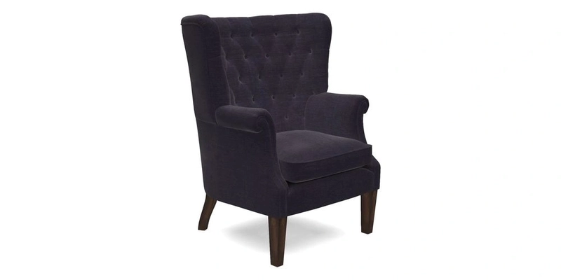 Whitewell Chair in RHS Collection Gertrude Jekyll Lattice Navy with Seat Back and Arms in Mohair Velvet Petrol