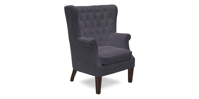 Whitewell Chair in RHS Collection Gertrude Jekyll Lattice Navy with Seat Back and Arms in Mohair Velvet Petrol