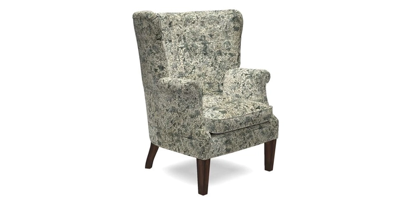 Whitewell Chair in RHS Collection Gertrude Jekyll Lattice Navy with Seat Back and Arms in Mohair Velvet Petrol