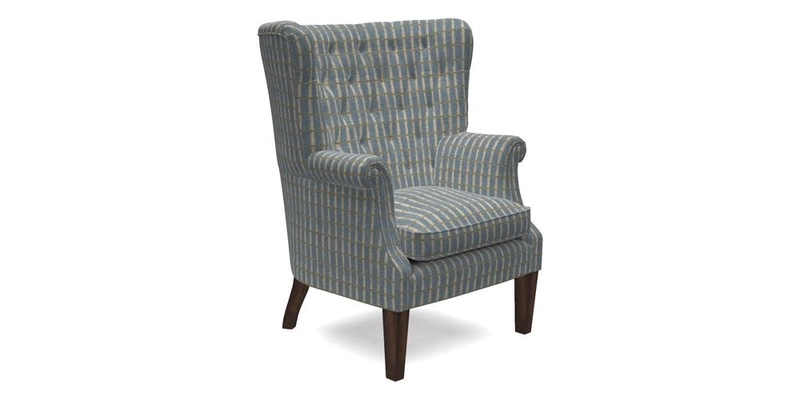 Whitewell Chair in RHS Collection Gertrude Jekyll Lattice Navy with Seat Back and Arms in Mohair Velvet Petrol