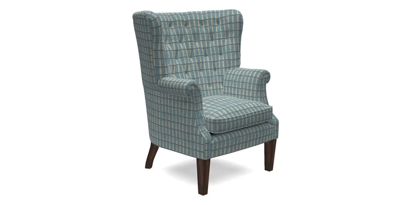 Whitewell Chair in RHS Collection Gertrude Jekyll Lattice Navy with Seat Back and Arms in Mohair Velvet Petrol