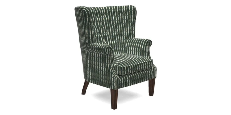 Whitewell Chair in RHS Collection Gertrude Jekyll Lattice Navy with Seat Back and Arms in Mohair Velvet Petrol