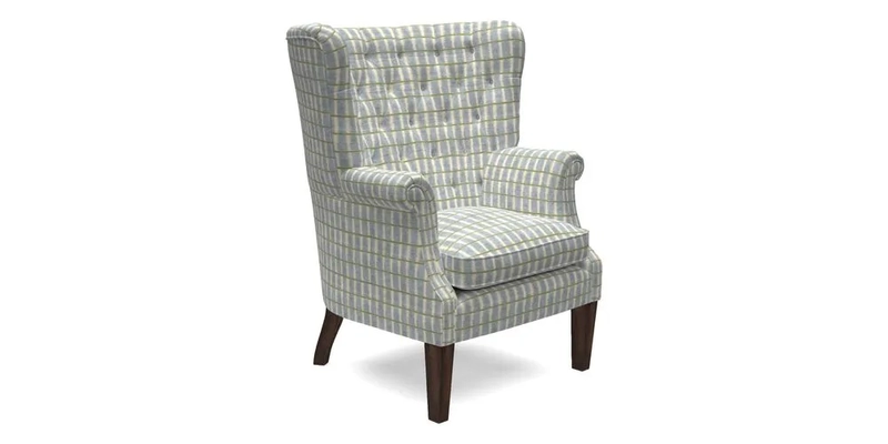 Whitewell Chair in RHS Collection Gertrude Jekyll Lattice Navy with Seat Back and Arms in Mohair Velvet Petrol