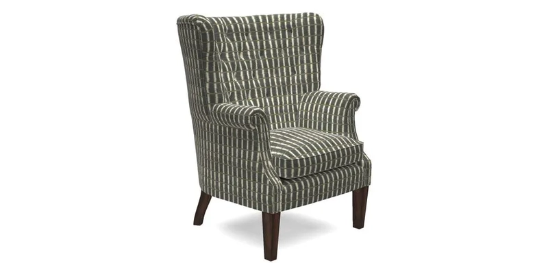 Whitewell Chair in RHS Collection Gertrude Jekyll Lattice Navy with Seat Back and Arms in Mohair Velvet Petrol