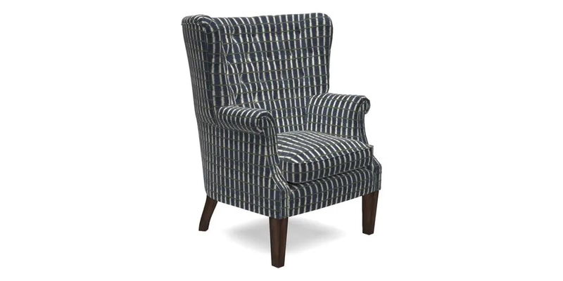 Whitewell Chair in RHS Collection Gertrude Jekyll Lattice Navy with Seat Back and Arms in Mohair Velvet Petrol