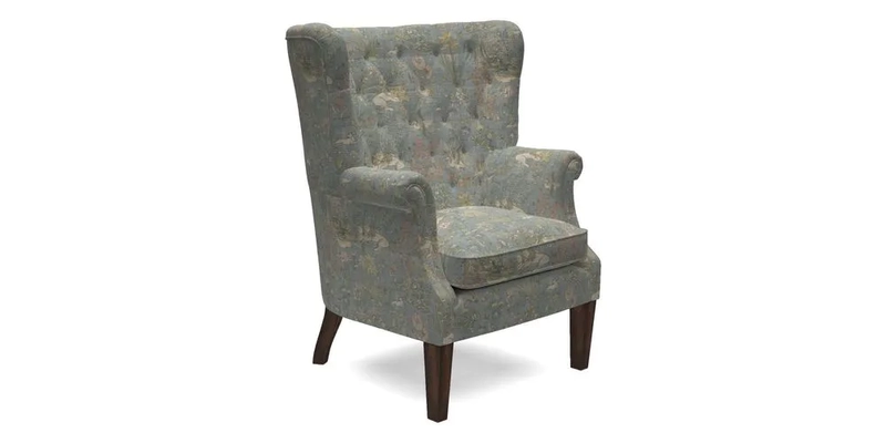 Whitewell Chair in RHS Collection Gertrude Jekyll Lattice Navy with Seat Back and Arms in Mohair Velvet Petrol