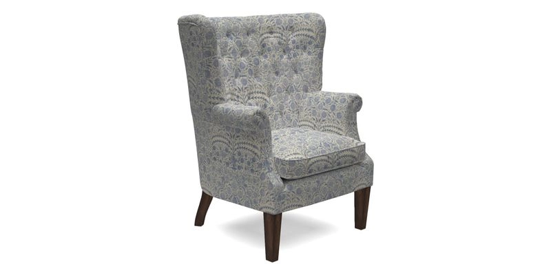 Whitewell Chair in RHS Collection Gertrude Jekyll Lattice Navy with Seat Back and Arms in Mohair Velvet Petrol