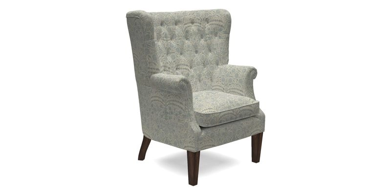 Whitewell Chair in RHS Collection Gertrude Jekyll Lattice Navy with Seat Back and Arms in Mohair Velvet Petrol
