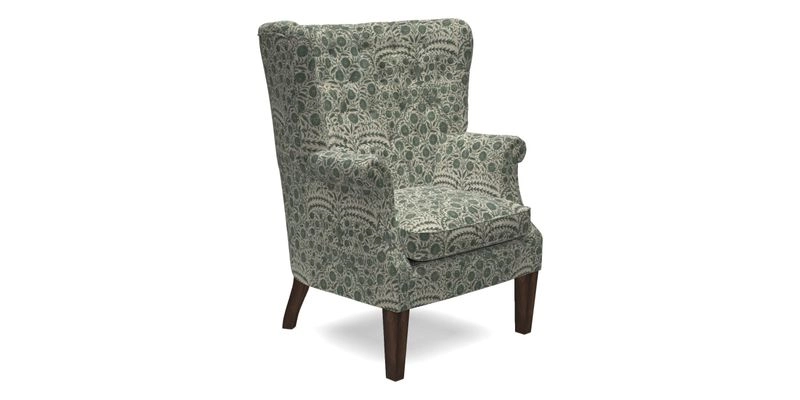 Whitewell Chair in RHS Collection Gertrude Jekyll Lattice Navy with Seat Back and Arms in Mohair Velvet Petrol