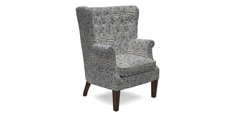 Whitewell Chair in RHS Collection Gertrude Jekyll Lattice Navy with Seat Back and Arms in Mohair Velvet Petrol