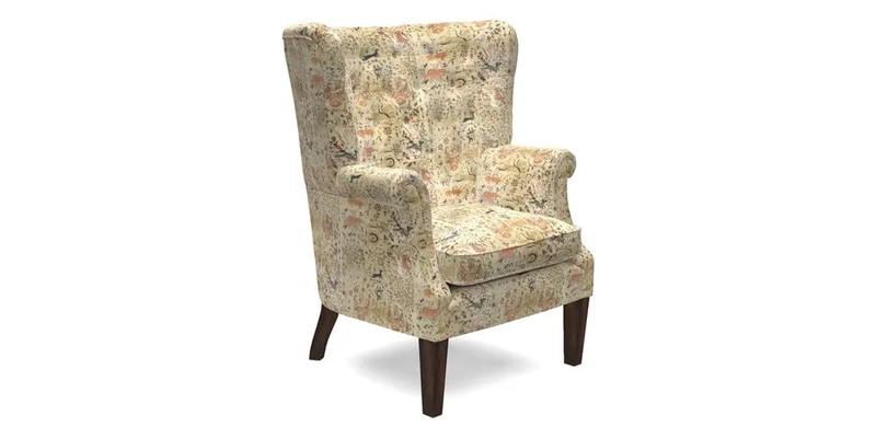 Whitewell Chair in RHS Collection Gertrude Jekyll Lattice Navy with Seat Back and Arms in Mohair Velvet Petrol