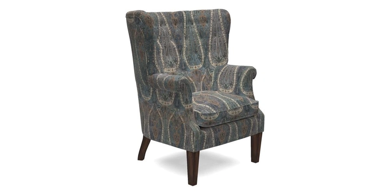 Whitewell Chair in RHS Collection Gertrude Jekyll Lattice Navy with Seat Back and Arms in Mohair Velvet Petrol