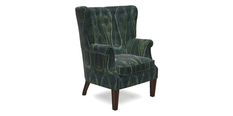 Whitewell Chair in RHS Collection Gertrude Jekyll Lattice Navy with Seat Back and Arms in Mohair Velvet Petrol