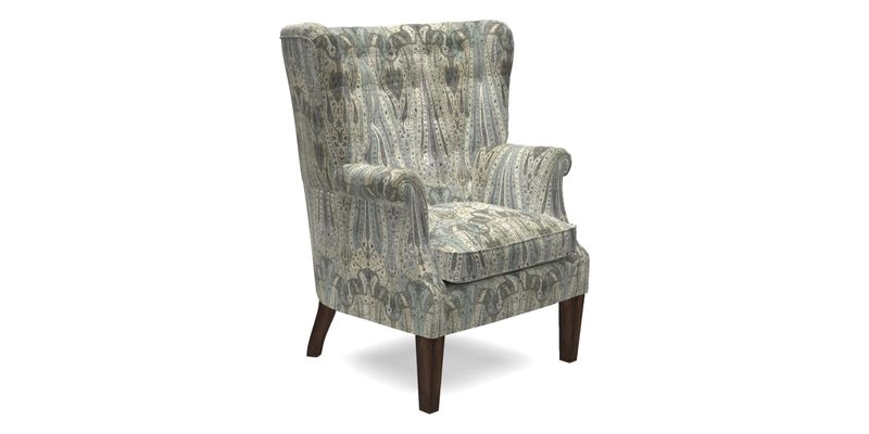 Whitewell Chair in RHS Collection Gertrude Jekyll Lattice Navy with Seat Back and Arms in Mohair Velvet Petrol