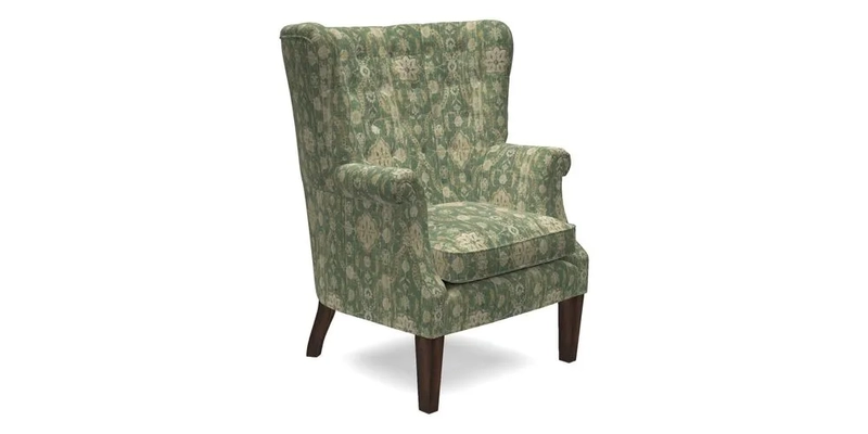 Whitewell Chair in RHS Collection Gertrude Jekyll Lattice Navy with Seat Back and Arms in Mohair Velvet Petrol