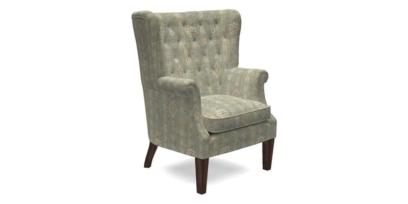Whitewell Chair in RHS Collection Gertrude Jekyll Lattice Navy with Seat Back and Arms in Mohair Velvet Petrol