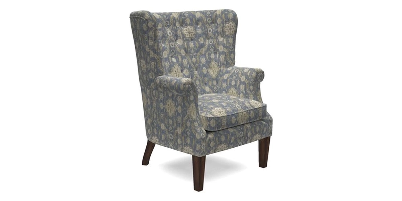 Whitewell Chair in RHS Collection Gertrude Jekyll Lattice Navy with Seat Back and Arms in Mohair Velvet Petrol