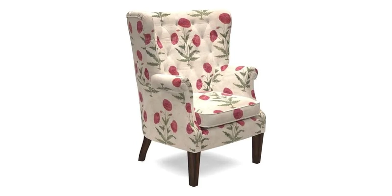 Whitewell Chair in RHS Collection Gertrude Jekyll Lattice Navy with Seat Back and Arms in Mohair Velvet Petrol