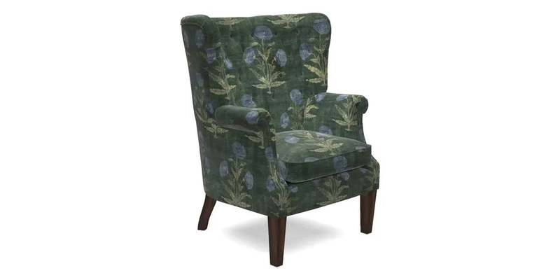 Whitewell Chair in RHS Collection Gertrude Jekyll Lattice Navy with Seat Back and Arms in Mohair Velvet Petrol