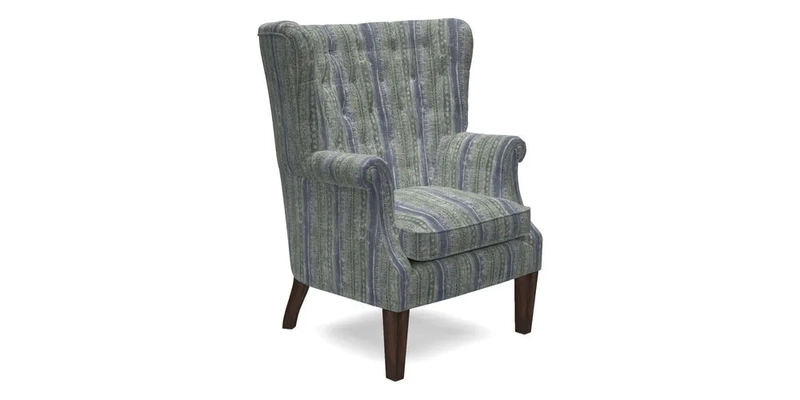 Whitewell Chair in RHS Collection Gertrude Jekyll Lattice Navy with Seat Back and Arms in Mohair Velvet Petrol