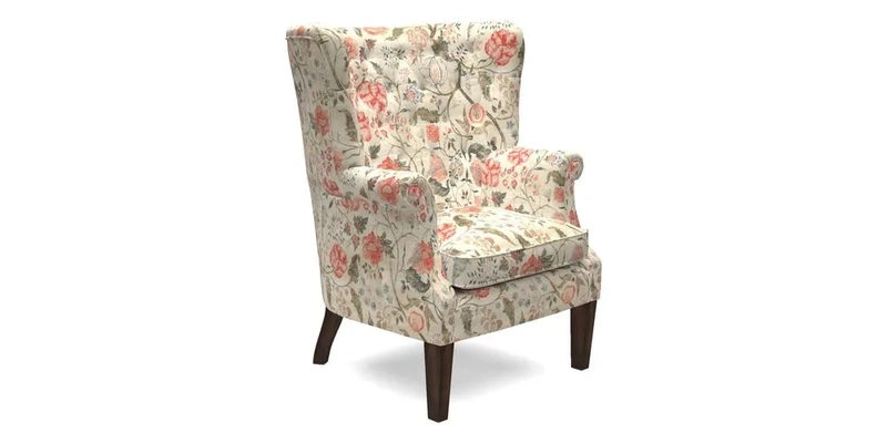 Whitewell Chair in RHS Collection Gertrude Jekyll Lattice Navy with Seat Back and Arms in Mohair Velvet Petrol