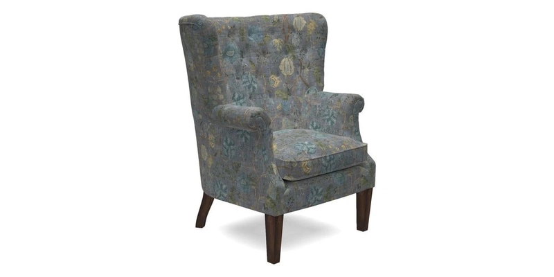 Whitewell Chair in RHS Collection Gertrude Jekyll Lattice Navy with Seat Back and Arms in Mohair Velvet Petrol