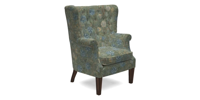Whitewell Chair in RHS Collection Gertrude Jekyll Lattice Navy with Seat Back and Arms in Mohair Velvet Petrol