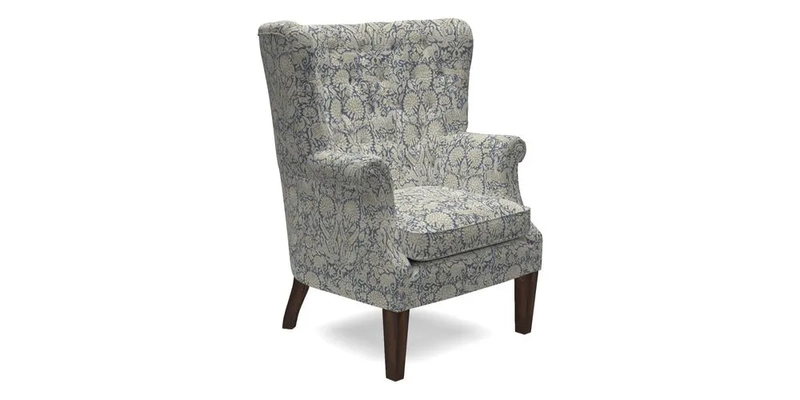 Whitewell Chair in RHS Collection Gertrude Jekyll Lattice Navy with Seat Back and Arms in Mohair Velvet Petrol