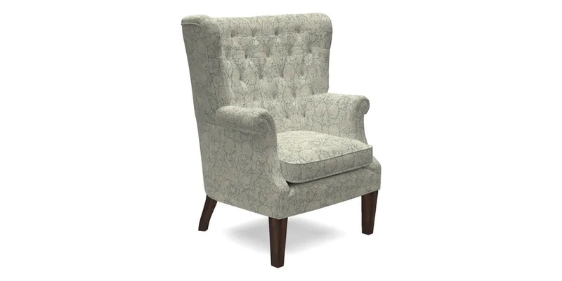 Whitewell Chair in RHS Collection Gertrude Jekyll Lattice Navy with Seat Back and Arms in Mohair Velvet Petrol