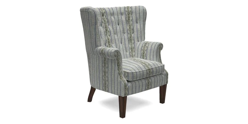 Whitewell Chair in RHS Collection Gertrude Jekyll Lattice Navy with Seat Back and Arms in Mohair Velvet Petrol