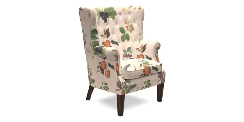 Whitewell Chair in RHS Collection Gertrude Jekyll Lattice Navy with Seat Back and Arms in Mohair Velvet Petrol