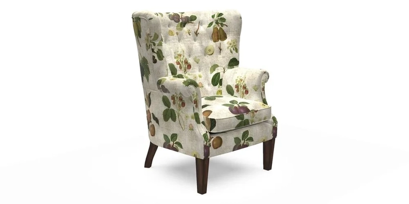 Whitewell Chair in RHS Collection Gertrude Jekyll Lattice Navy with Seat Back and Arms in Mohair Velvet Petrol