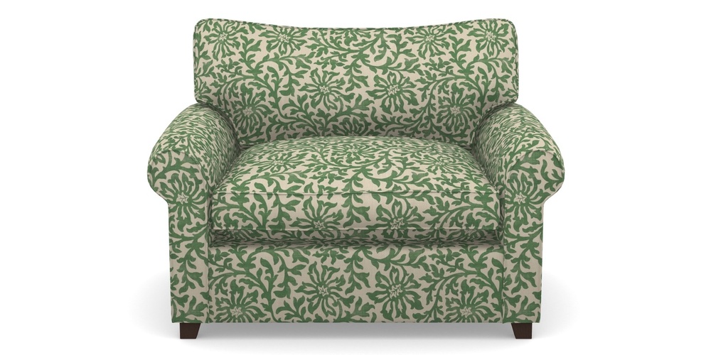 Product photograph of Waverley Sofa Bed Snuggler Sofa Bed In V A Brompton Collection - Floral Scroll - Basil from Sofas and Stuff Limited