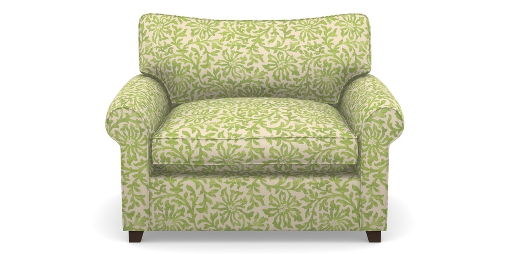 Product photograph of Waverley Sofa Bed Snuggler Sofa Bed In V A Brompton Collection - Floral Scroll - Lime from Sofas and Stuff Limited