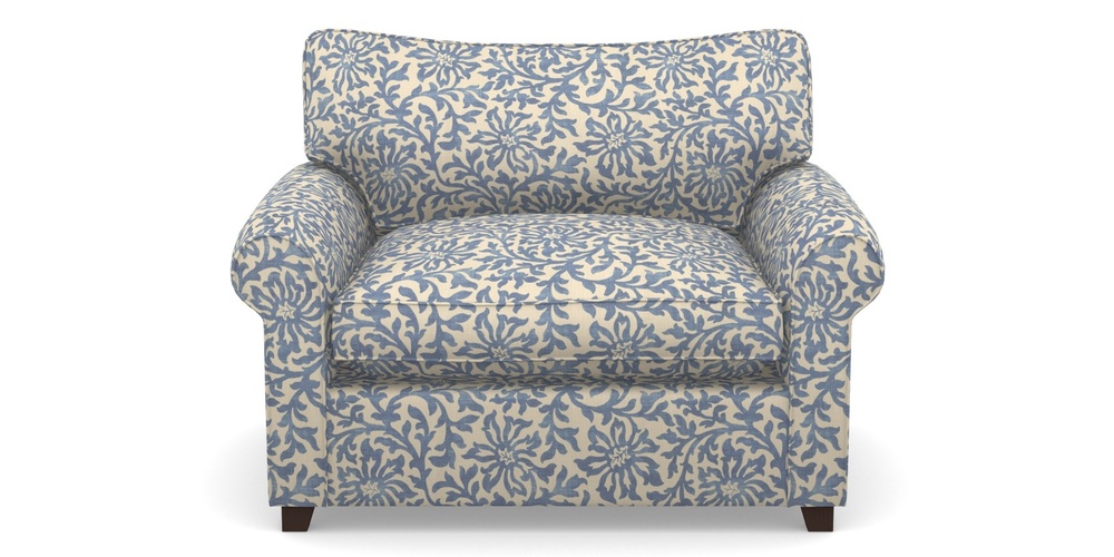 Product photograph of Waverley Sofa Bed Snuggler Sofa Bed In V A Brompton Collection - Floral Scroll - Morning Blue from Sofas and Stuff Limited